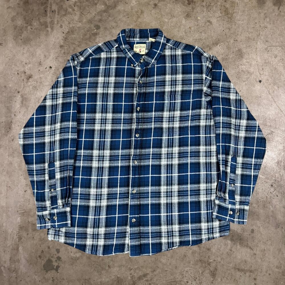 Red Head Brand Co. Plaid Flannel Button-Down Shirt Top Blue White Mens Size XL